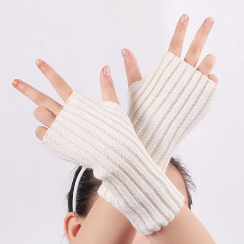 Wrist Long Fingerless Gloves Women‘s Mitten Winter Arm Warmer Knitted Arm Sleeve Fine Casual Soft Girl Goth Punk Gothic Glove