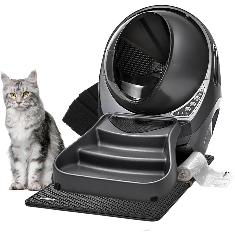 Litter-Robot 3 Connect Core Bundle  Grey - Includes Automatic, Self-Cleaning Litter Box, LitterTrap Mat, Fence