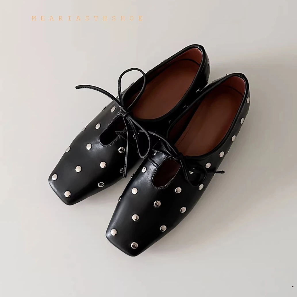 

Новые женские балетки 2026 года в стиле Мэри Джейн на шнуровке, французский стиль, с квадратным носком, на низком каблуке, весна-осень, из искусственной кожи