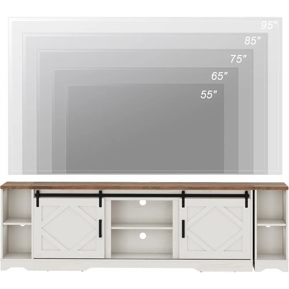 حامل تلفزيون متعدد الوظائف على طراز المزرعة لـ 95 تلفزيونًا، مركز ترفيه خشبي 3 في 1 مع باب منزلق وأرفف قابلة للتعديل #4