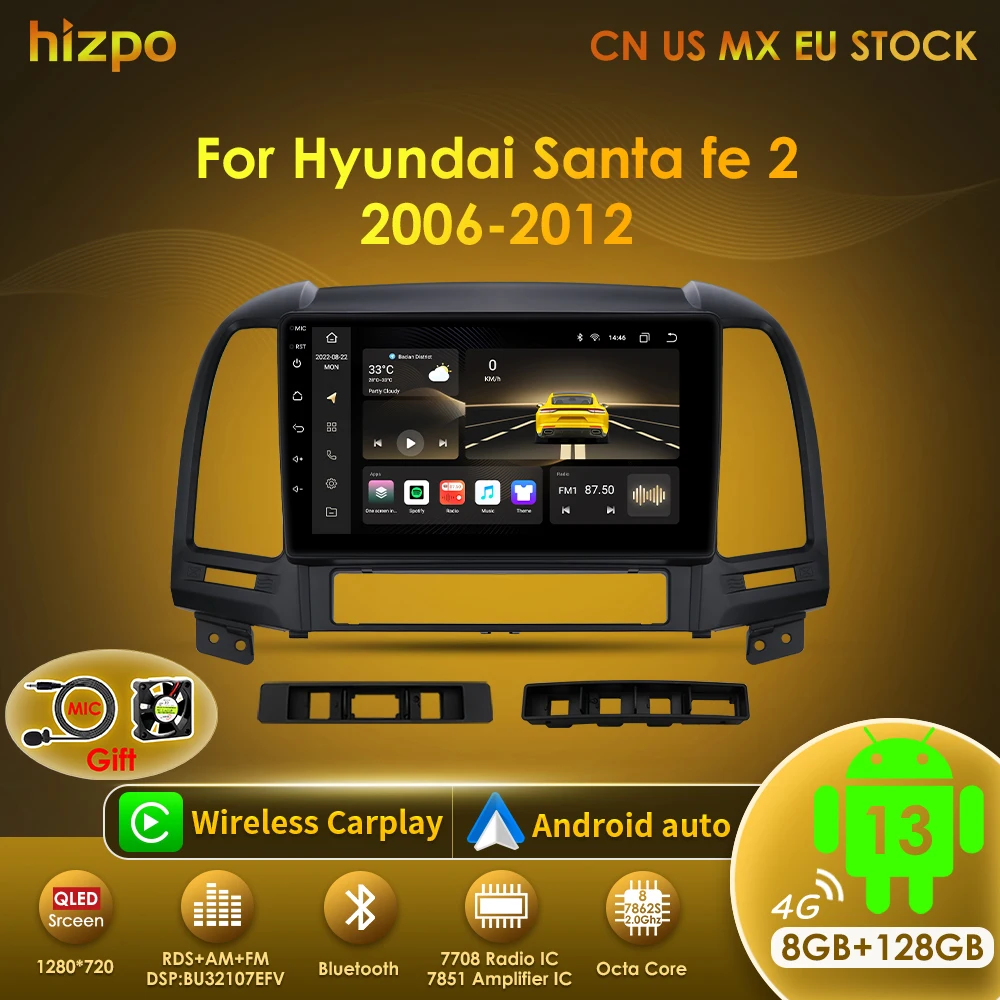 

Hizpo Android DSP Car Radio For Hyundai Santa Fe 2 2006-2012 Multimidia Video Player Navigation GPS 2din Head Unit Carplay 7862