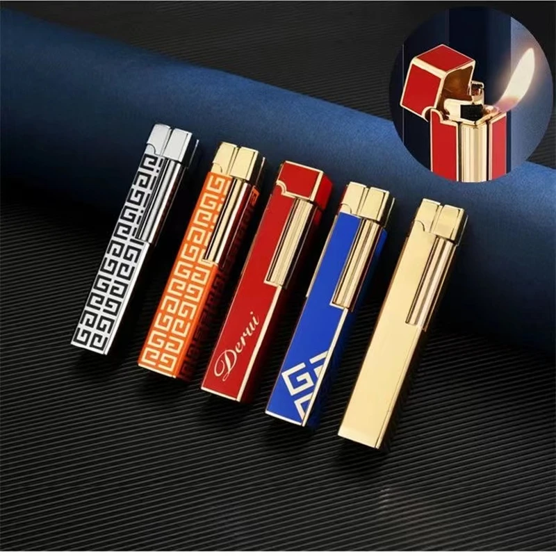 Derui Mini Metal Retro Grinding Wheel Gas Lighter Lady Side Sliding Lighter Open Flame High-end Boutique Cigarette Lighter Gift