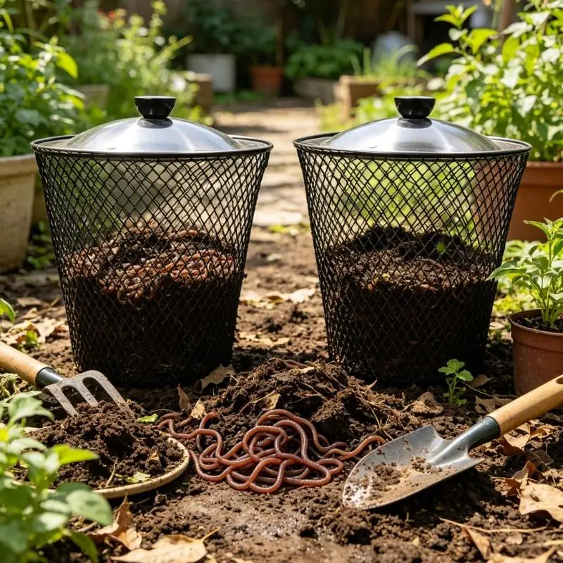 Paar wetterfeste Wurm-Kompostboxen für den Außenbereich Garten B03E – Detail 3