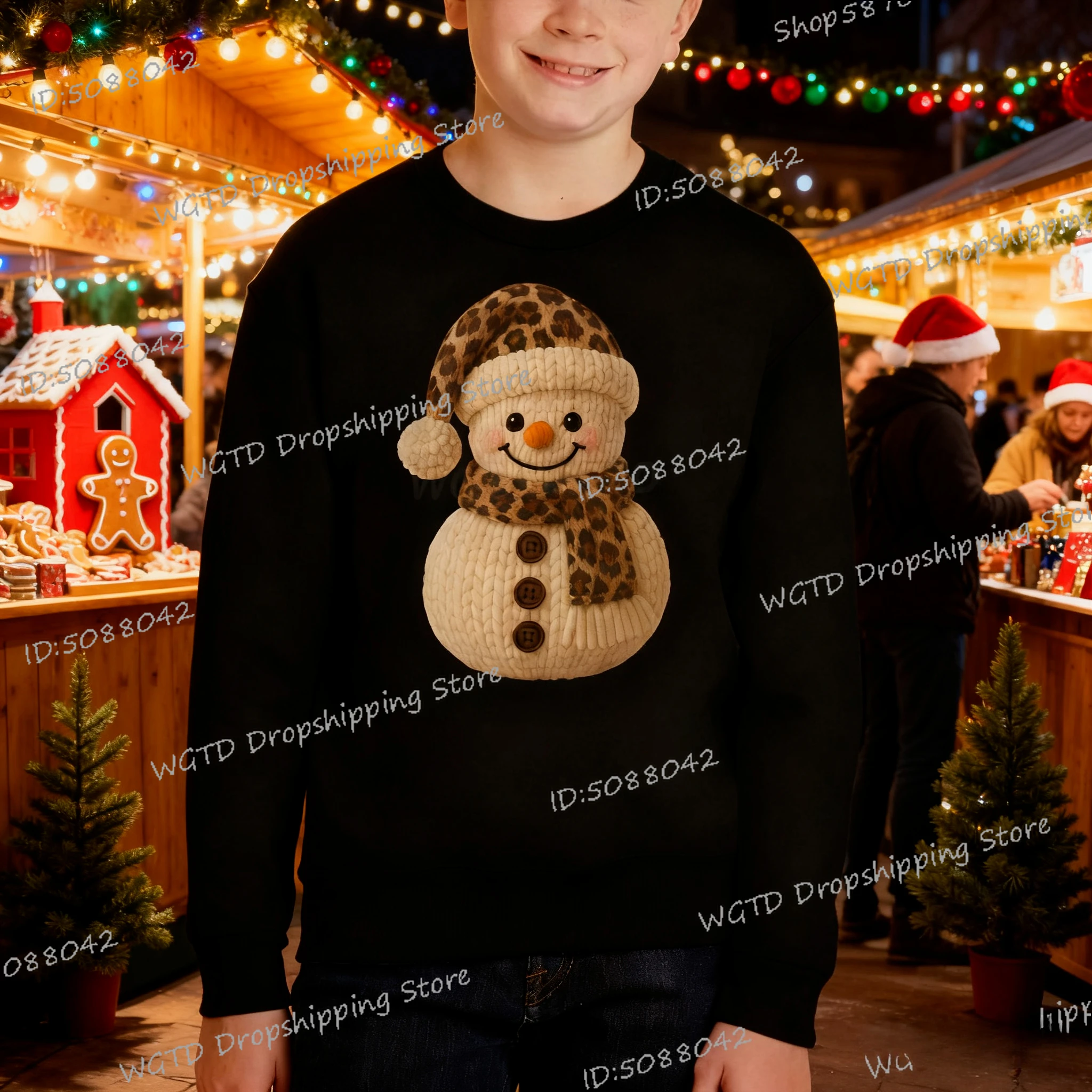 

Crewneck Boys Girls Festive Cartoon Snowman Sweatshirt Kids Long Sleeve Crewneck Pullover Holiday Party Tops Children Sportswear