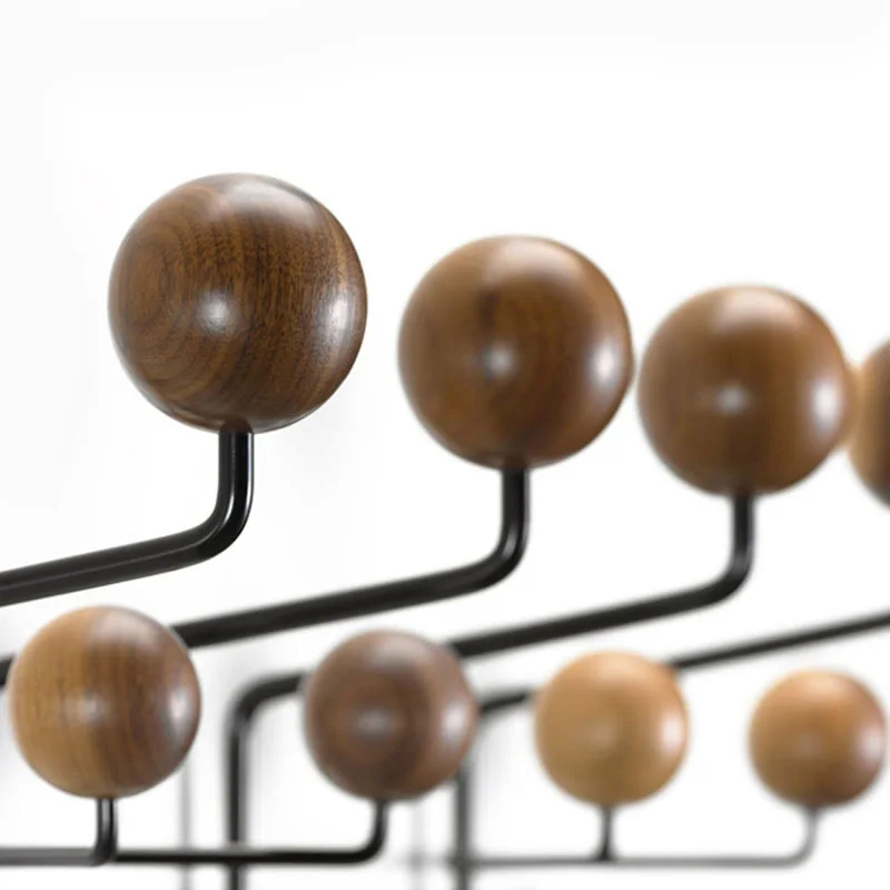 Furniture Hang It All Coat Rack Walnut Wood Balls Metal Hooks Clothes Holder Hat Wall Hanger for Living Room Classic Creative