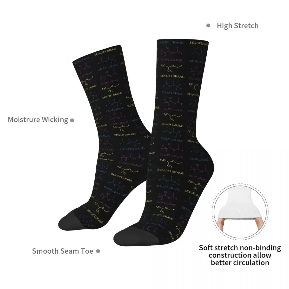 Isoflurane Sevoflurane Desflurane Pattern Socks Harajuku Sweat Absorbing Stockings All Season Long Socks for Unisex Gifts