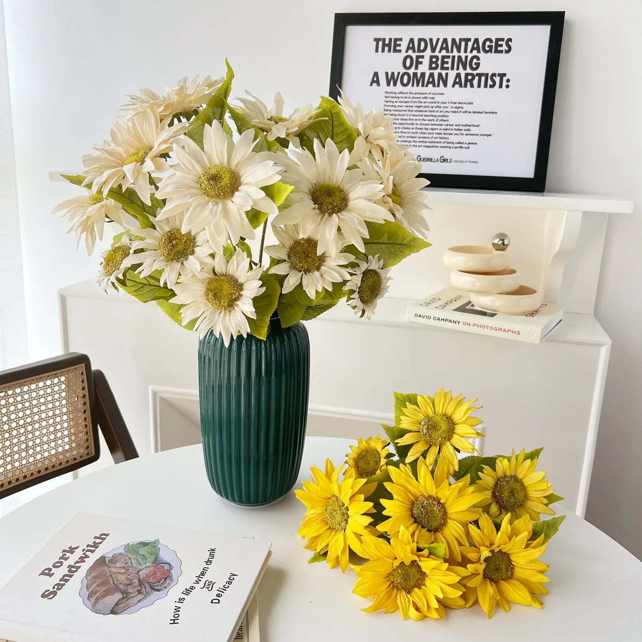 Sunflower simulation flower, plastic decoration for living room, dry flowers for dining table