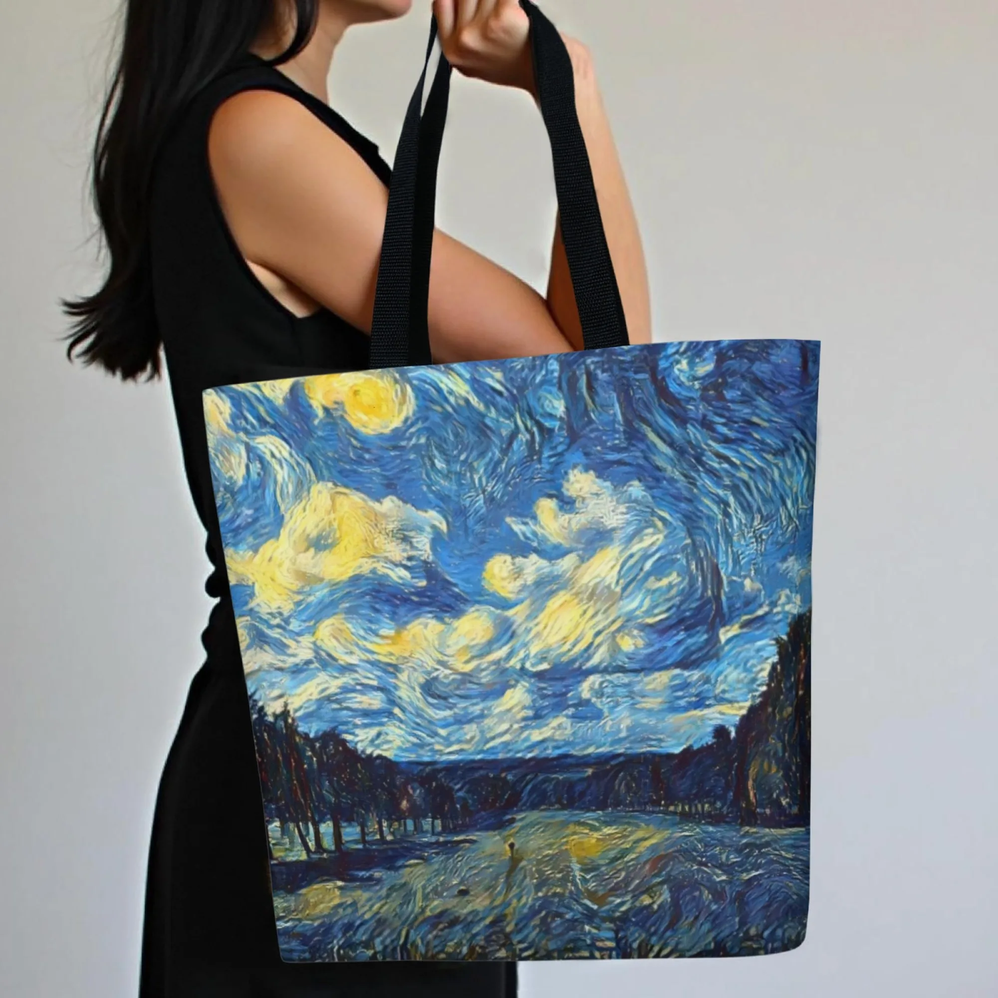 Van Gogh Canvas Tote Bag Starry Night Over The Rhône Art Print Shoulder Bag Women's Shopping Bag Perfect for Art Aesthetic Fans