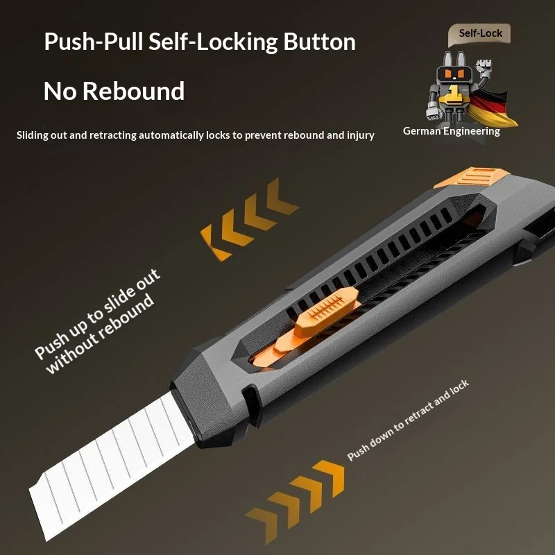 KOMAX Stretch Utility Knife Paper Cutters Carbon Steel Blades Pocket Knife with Safety Lock Lightweight Yet Durable Box Cutter