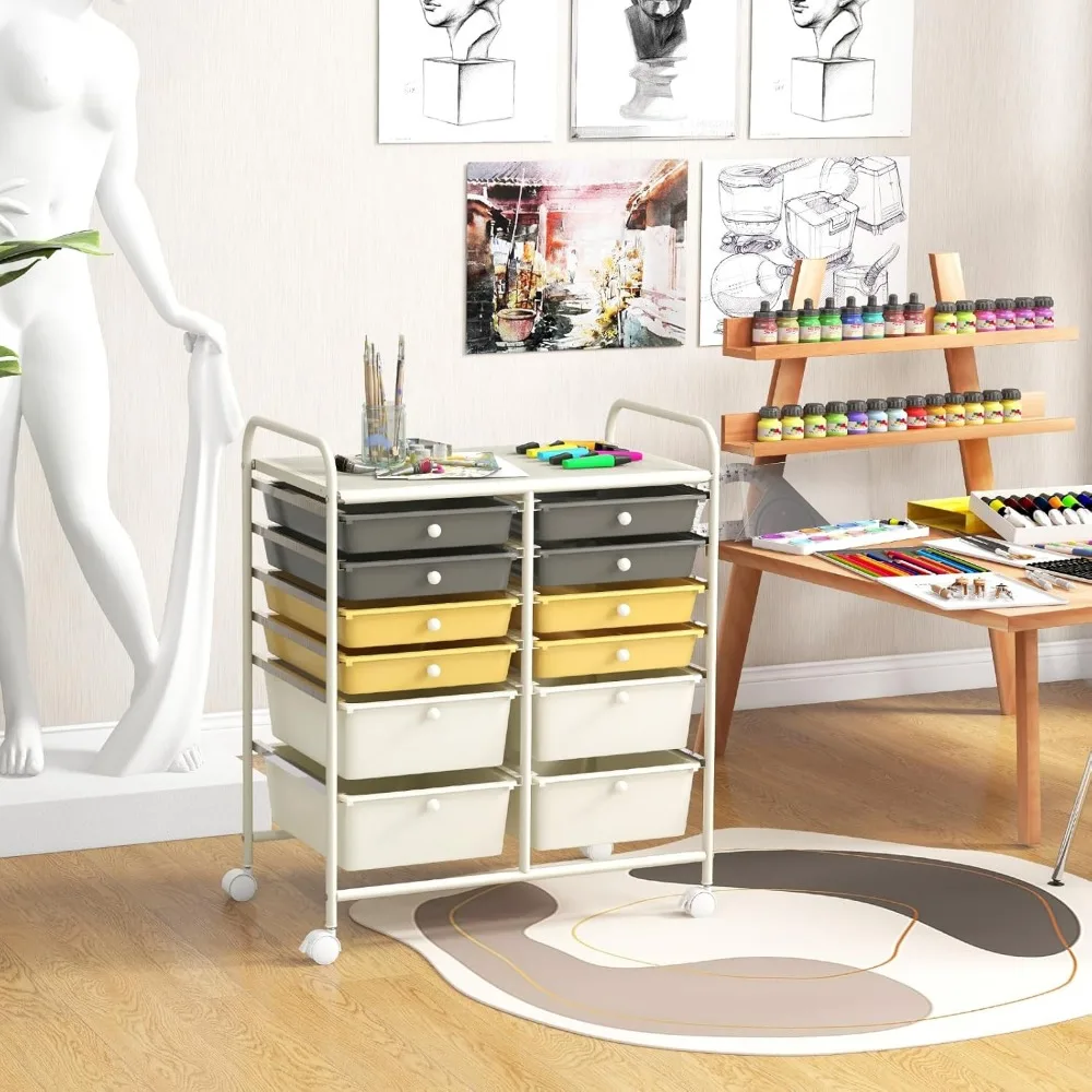 Mehrzweck-Rollwagen mit Metallrahmen, 12 abschließbaren Schubladen und Mehrzweckwagen für Lagerlösungen