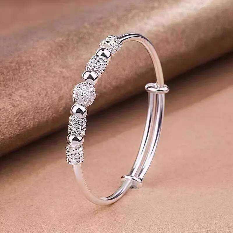 Bracelet de perles en argent regardé 925 pour femme, bracelet à breloques réglable, bracelet de créateur, fête de filles, cadeaux de bijoux de mariage, luxe