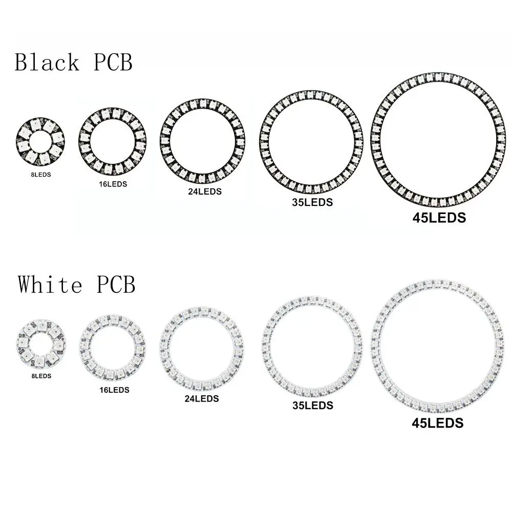 1-10PCS WS2812B Addressable led Ring 8 16 24 35 45 241LEDS WS2812 5050 Built-in RGBIC Round Modules light lamp Smart Development