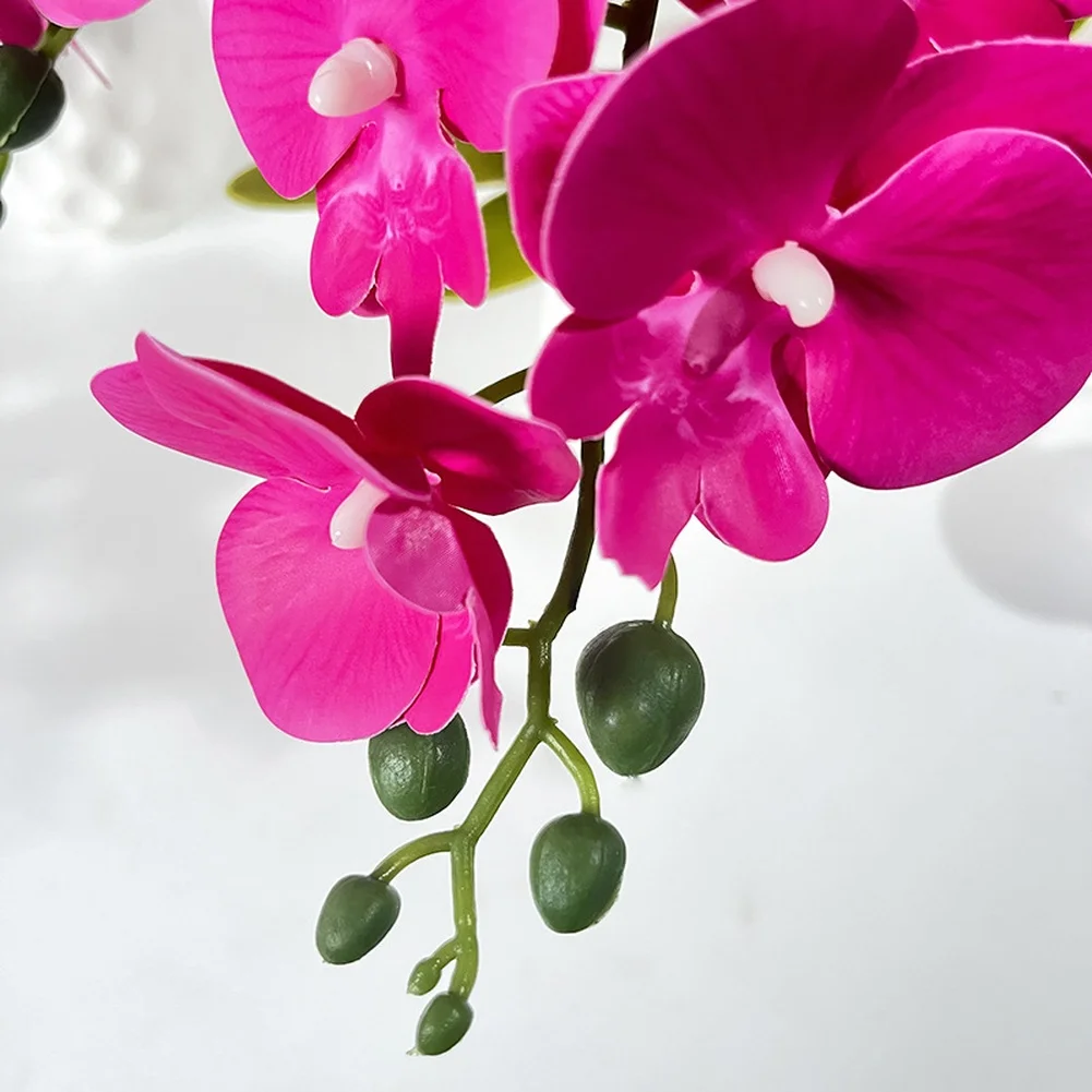 Pre Built Artificial Phalaenopsis Orchid 45cm Featuring Lifelike Petals and Thick Simulation Leaves in Textured Pot