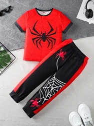 2pcs Boys Cool Spider Graphic T-shirt & Shorts Set - Soft, Comfort Summer Wear - Stylish Casual Outfit for Playful Adventures