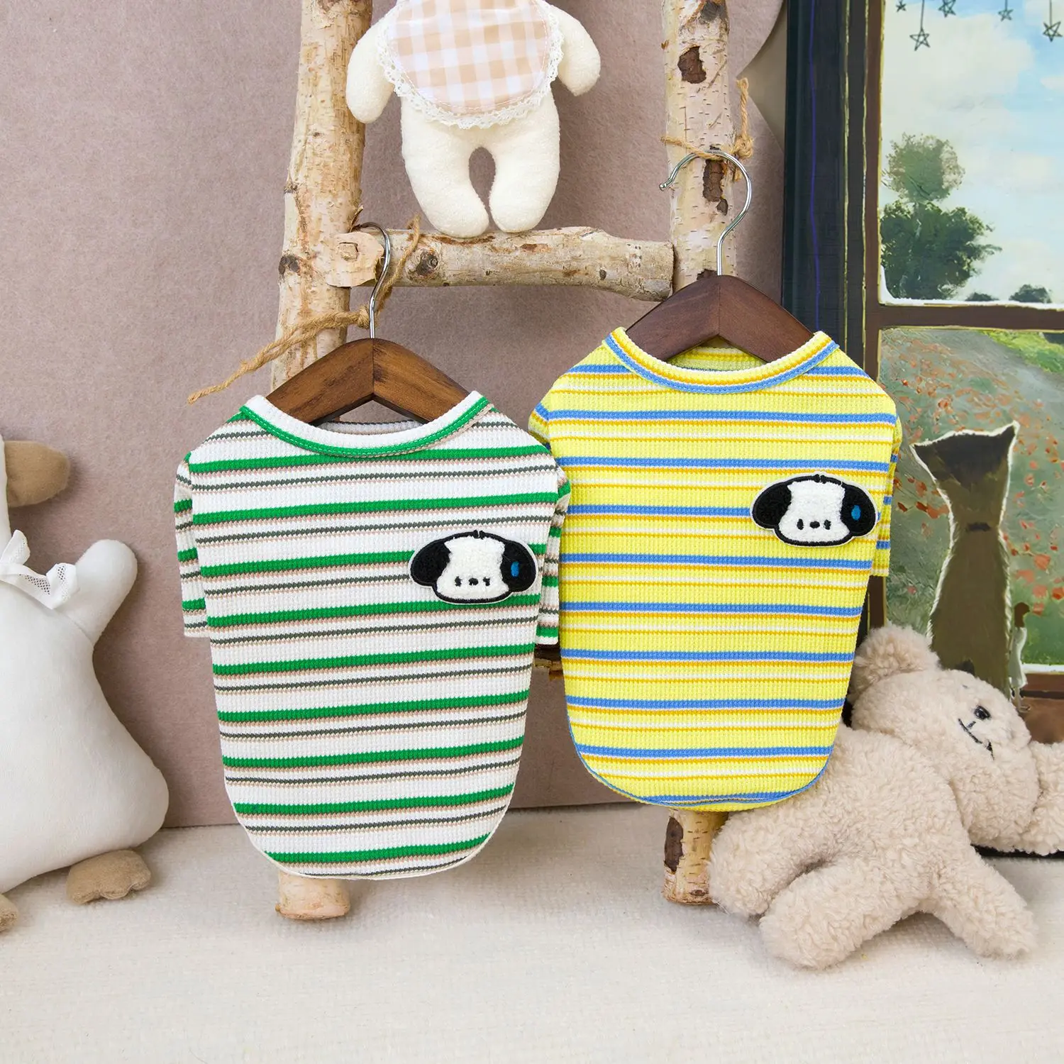 New Dog Clothes Striped T-shirt Warm Dog Long Sleeve Hoodie Cartoon Puppy Fashion Design Pet Clothes