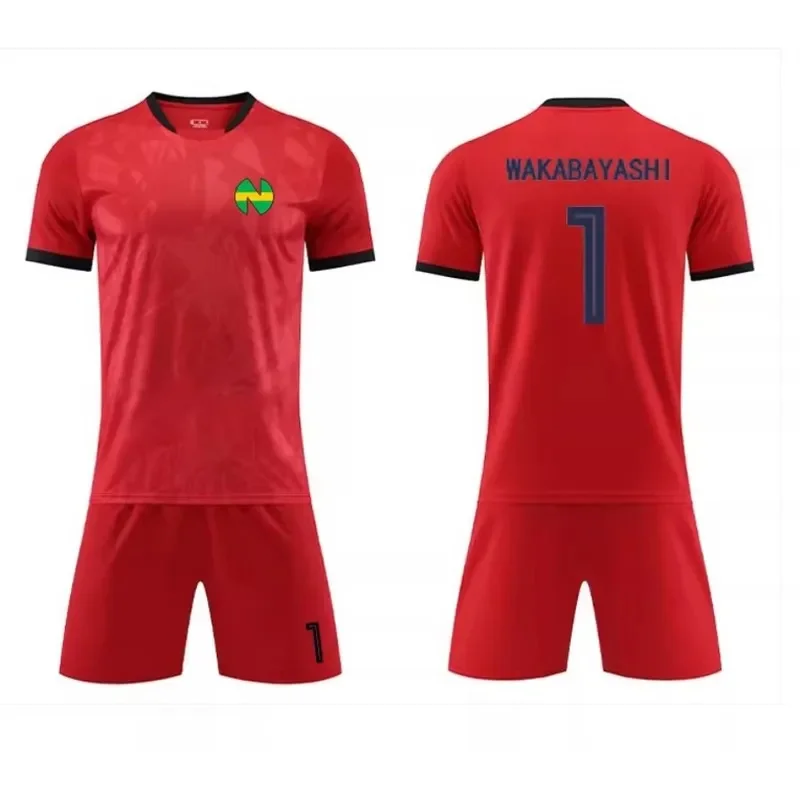 

qa156Капитан Цубаса Наанкацу школьный футбольный комплект тренировочной одежды вратарь Вакабаяши Гензо косплей красный топ Джерси и шорты