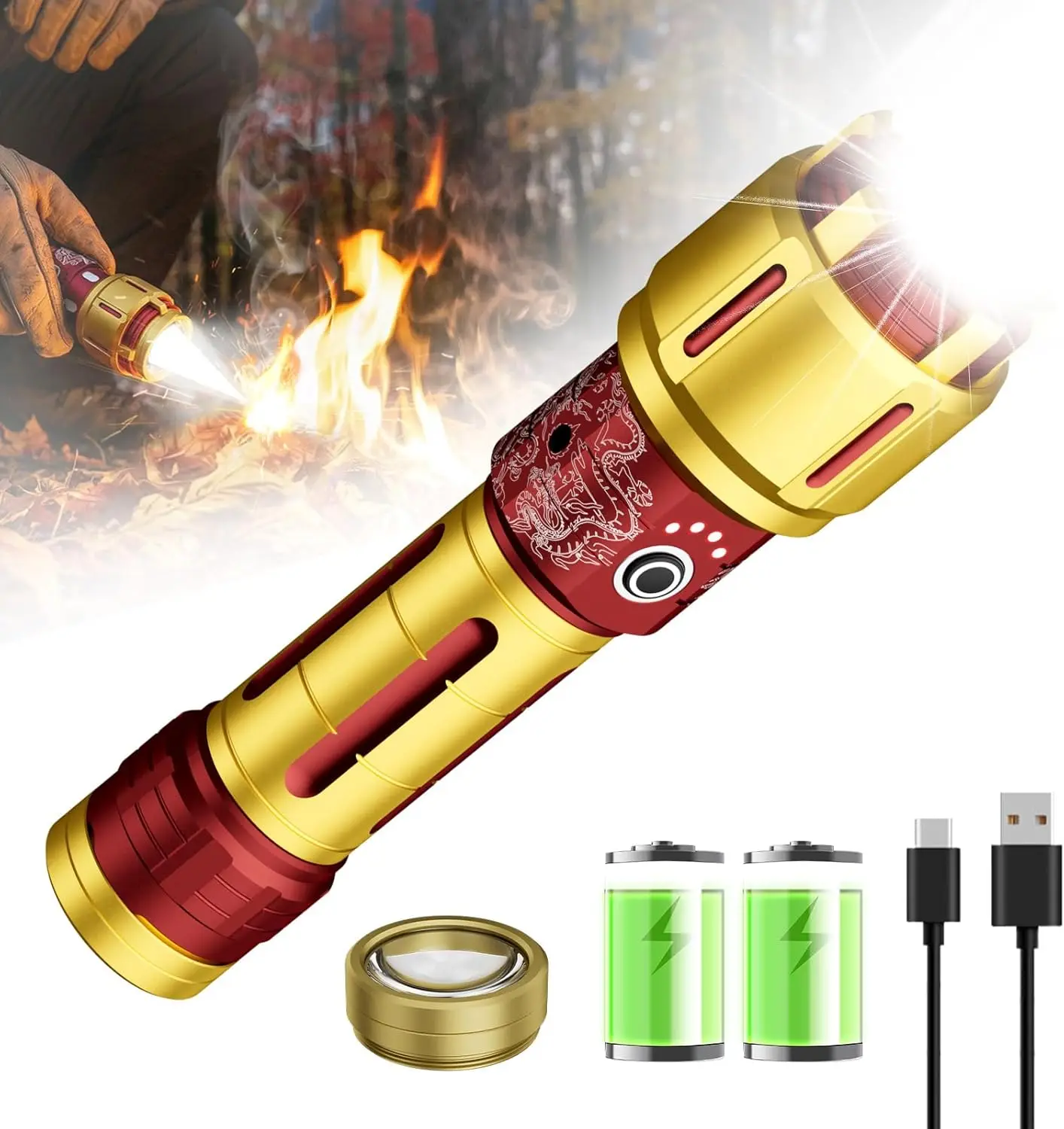 

Super Bright 3000 Lumens Rechargeable Zoomable Tactical Flashlight, 10000mAh Waterproof for Camping Emergencies Outdoor Hiking
