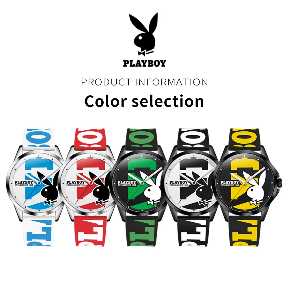 PLAYBOY Casual Men Watch Silicone Strap Original Fashion Sports Watch for Men High Quality Classic Luxury Quartz Wrist Watch Men