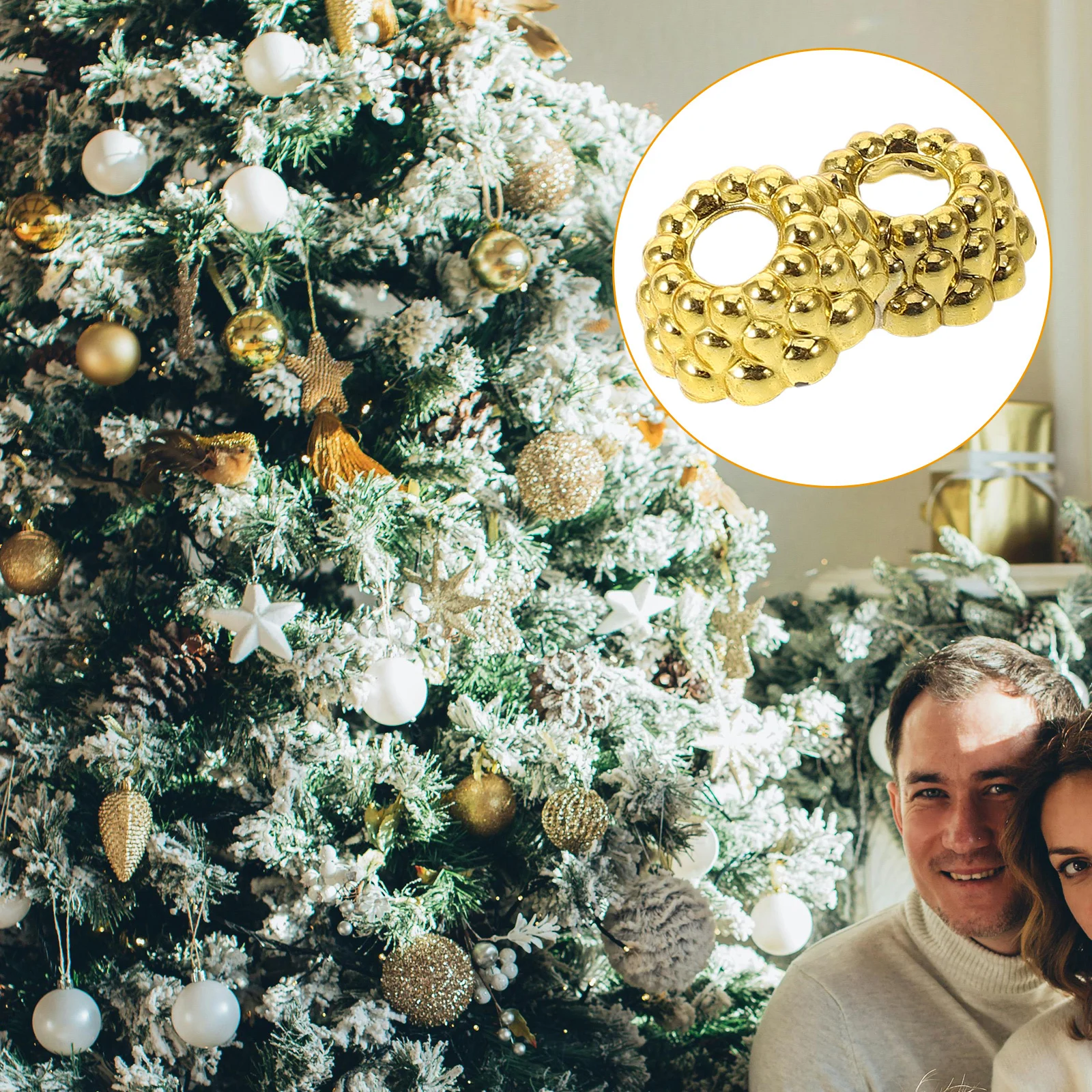 

100Pcs Christmas Ornament Caps Gold Hollow Round Plastic Replacement Cup for Christmas Tree DIY Decoration Hanging Accessories