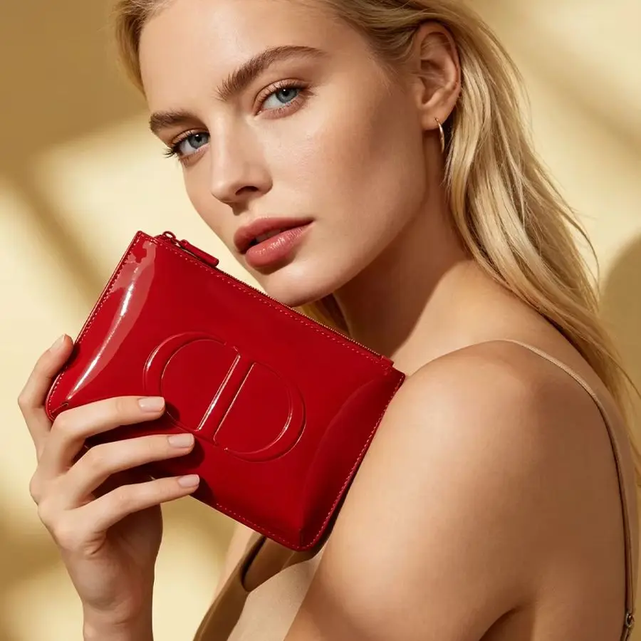 Dior’s bag Premium Fabric Red Cosmetic Bag For Lipstick Blush & Powder Puff Storage Portable Makeup Organizer Perfect For Girls - view 5