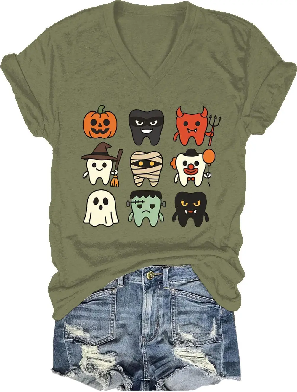 Halloween Dental Shirts for Women Men Spooky Halloween Dentist Shirt Cute Teeth T-Shirt