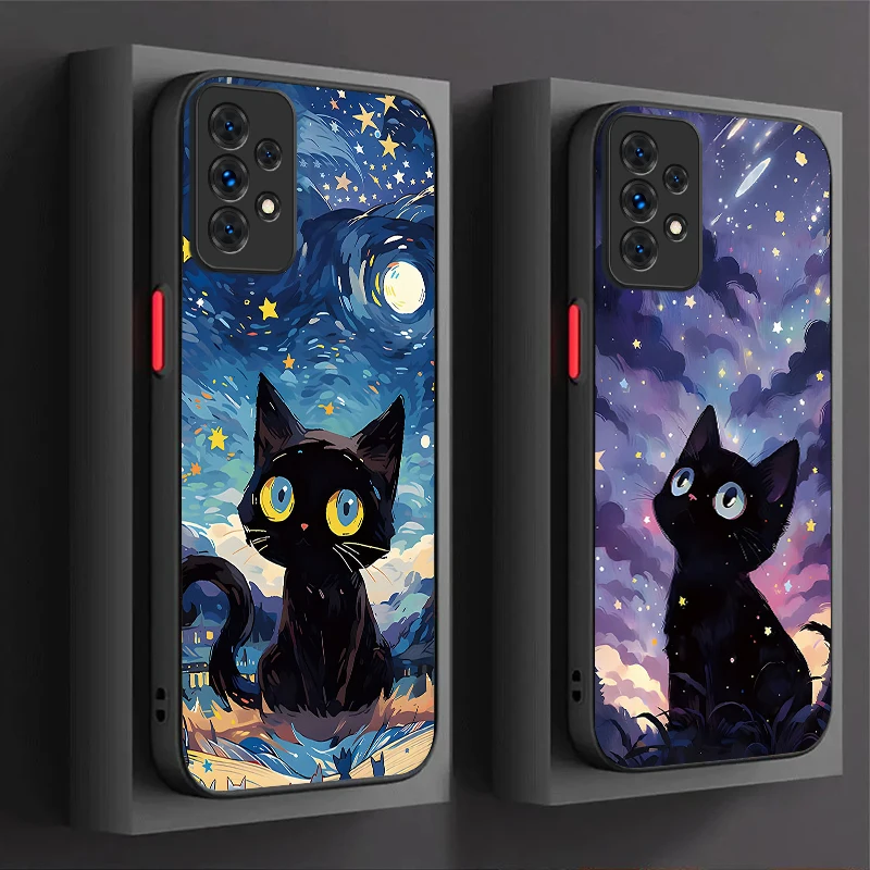 Capa com Ilustração de Gatinho para Samsung Galaxy A17 A07 A54 A05s A05 A34 A24 A14 A73 A53 A33 A23 A13 A72 A52 A52s A32 A22 A12