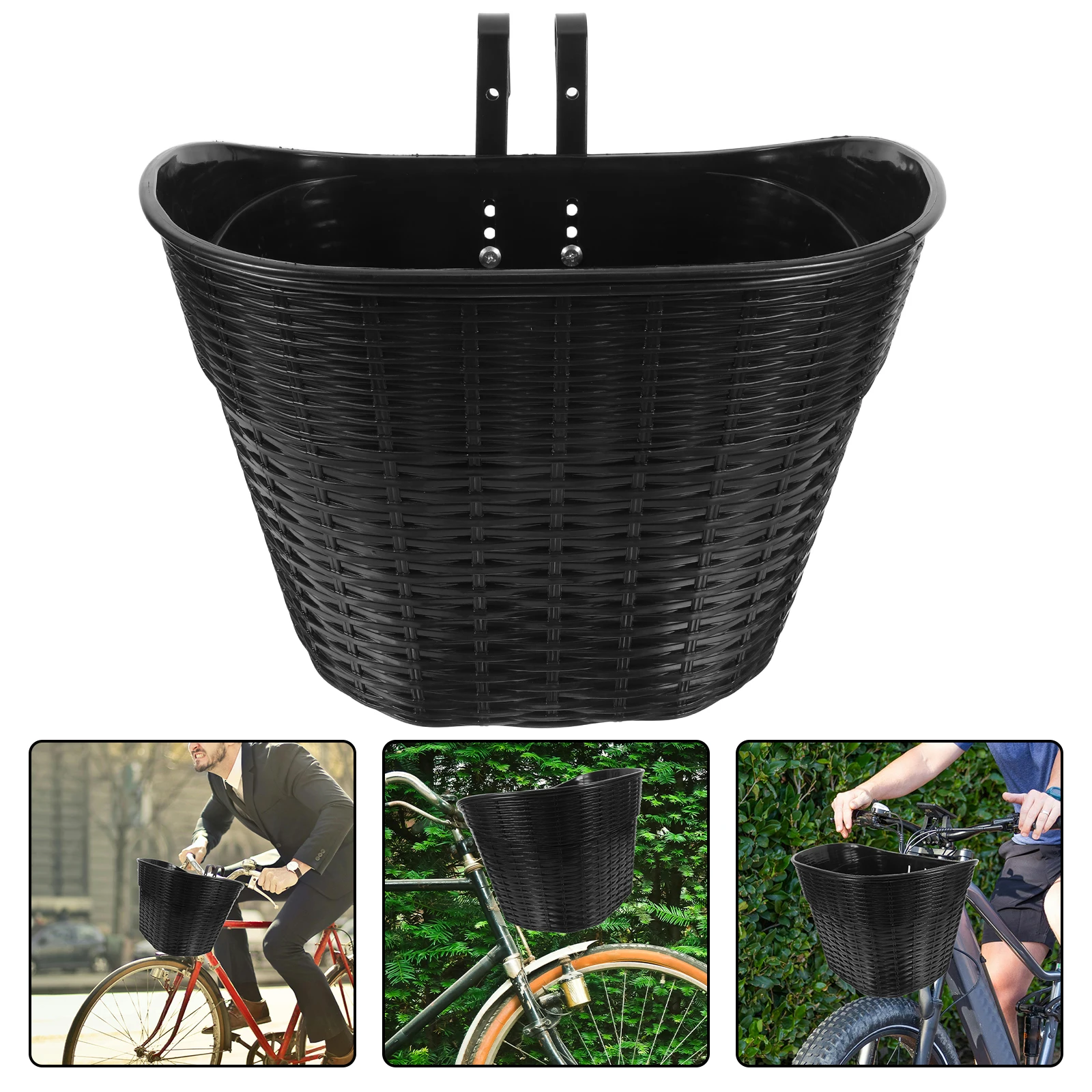 

1 Set Front Bike Basket Imitation Rattan Woven Storage Lightweight Durable Easy Install For Bicycle Handlebar Groceries Mountain