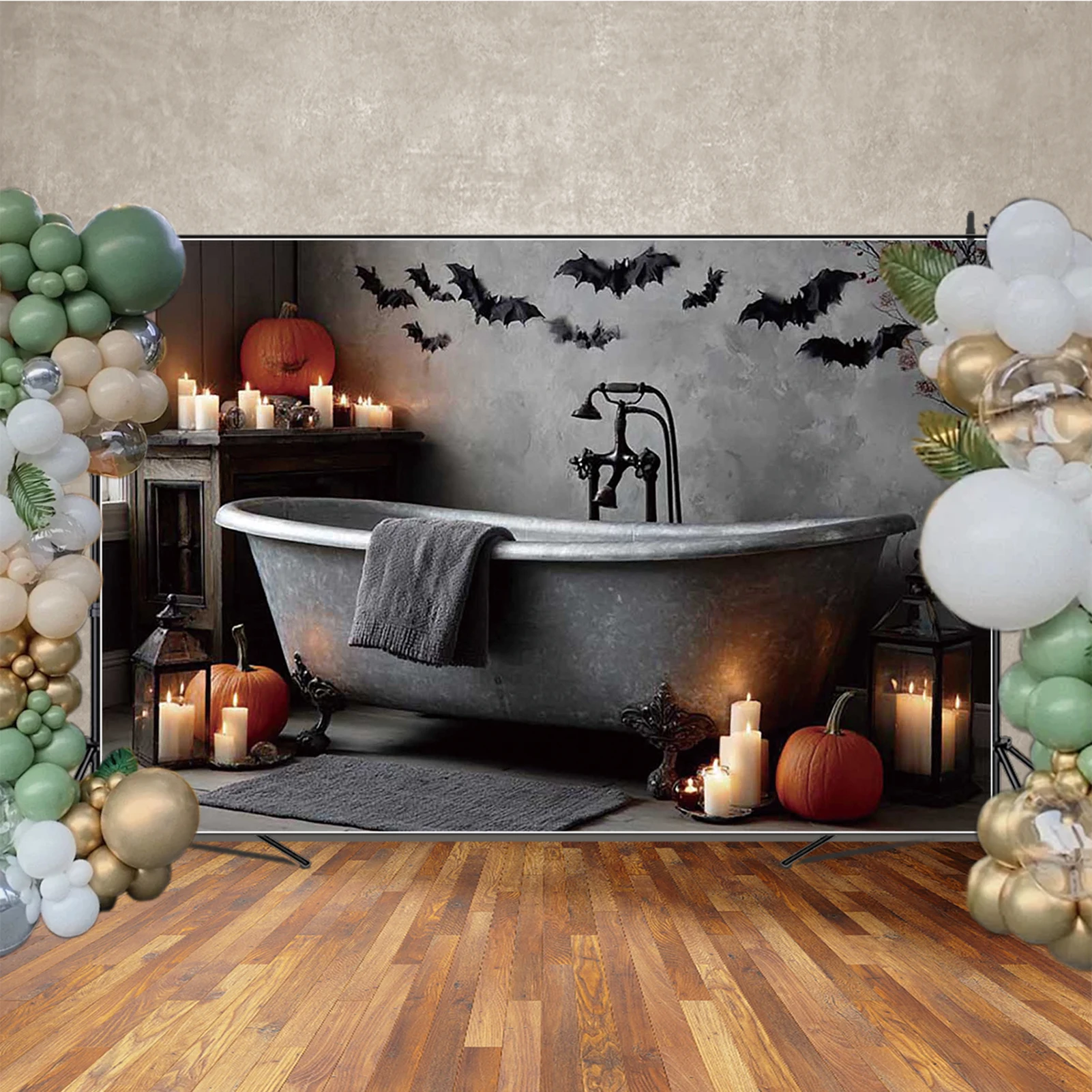 MOON.QG 2025 Halloween Decoration Backdrop Bats Cemetery Night Circus Backgrounds Poster Photo Zone Photography Accessories