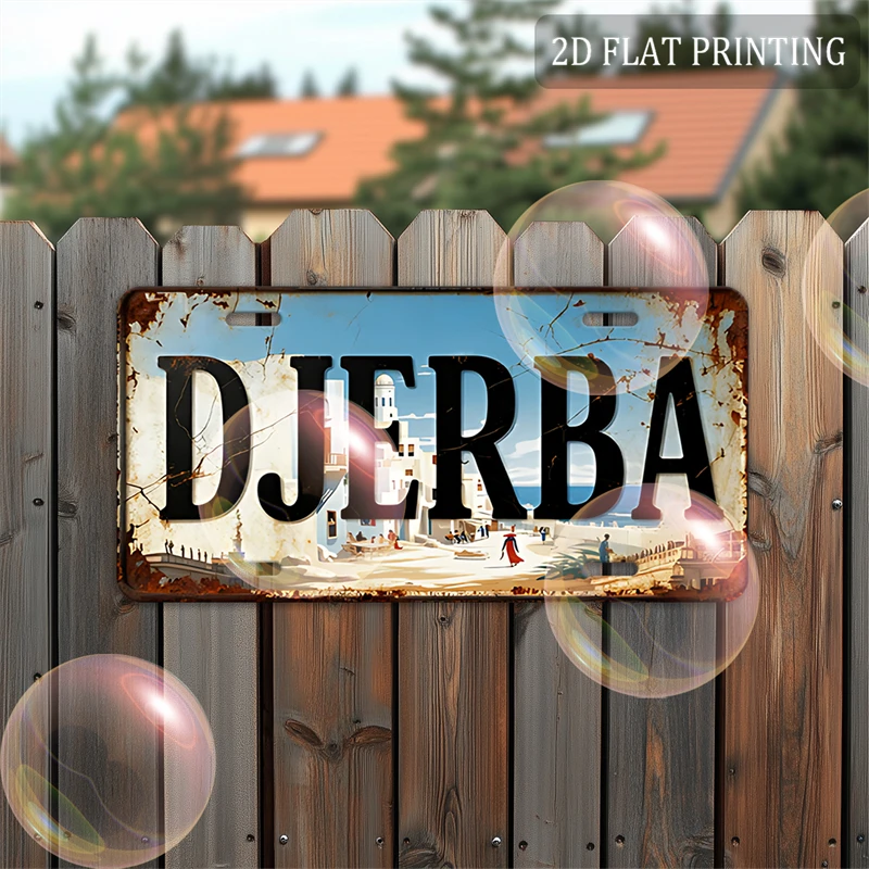 Djerba Tunisia Coastal Town Vintage License Plate Style Aluminum Metal Sign Retro North African Travel Souvenir Wall Art Decor f