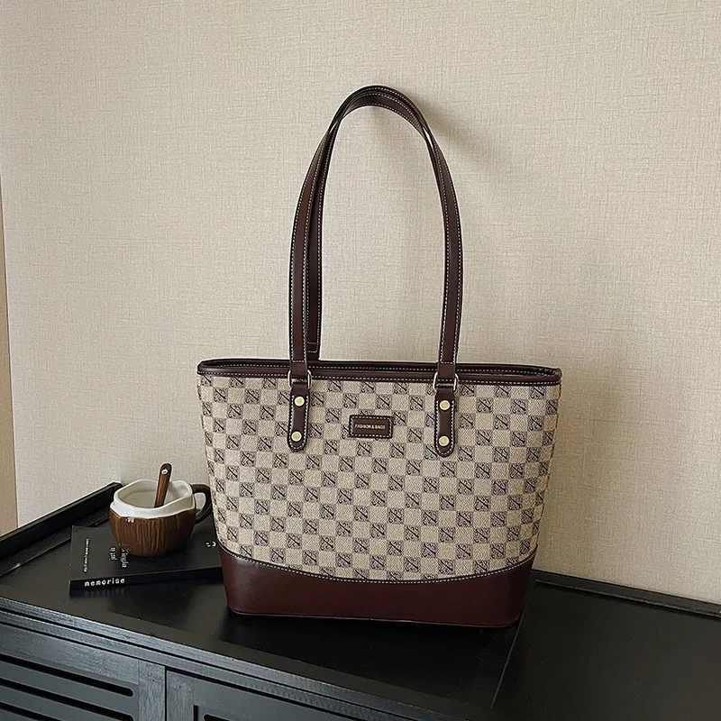 

​Designer New Tote Bag Vintage Print High End Large Capacity Stylish Patchwork Shoulder Bag Spacious Versatile Y2K Purse