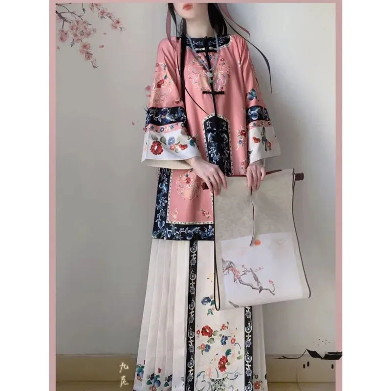 

NewRestoration Of Qing Dynasty Clothing: Double Breasted Round Necked Ancient Ethnic Clothing Printed Horse Face Skirt2025