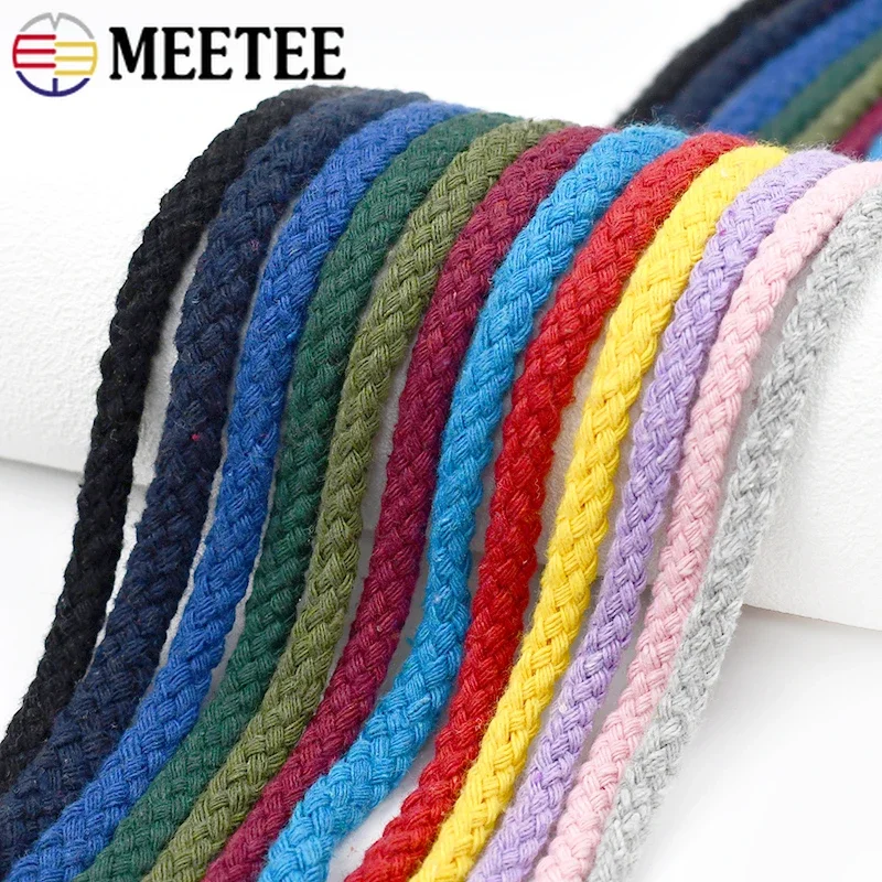Cordón de algodón de 10M y 5/7mm para coser cuerda trenzada, correa para bolsa, cordones tejidos, cuerdas decorativas textiles para el hogar, accesorios artesanales