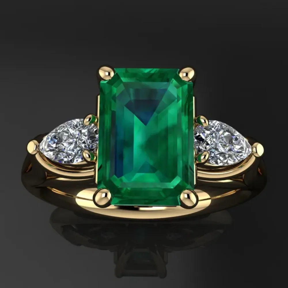 ZY 14k Gold color Green Emerald Ring for Women Emerald Gemstone Ring for Females