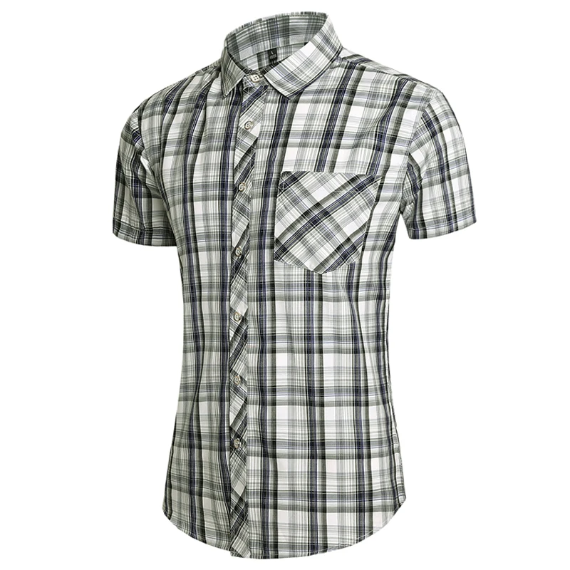 Summer Striped Plaid Short-sleeved Shirt Men's Classic Checkered Single-breasted Shirts Fashion Casual Camisa Men Chemise 7XL