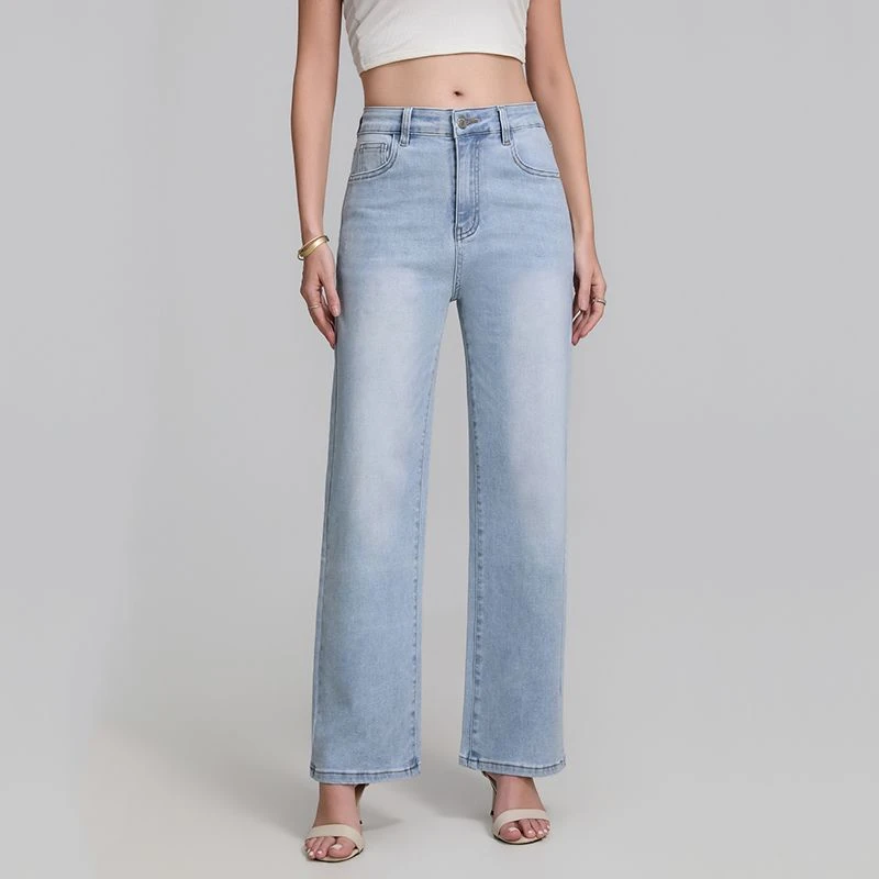 ZHISILAO New Light Blue Straight Cotton Jeans Women Vintage Causal Y2k Stretch Denim Pants Spring Summer 2026