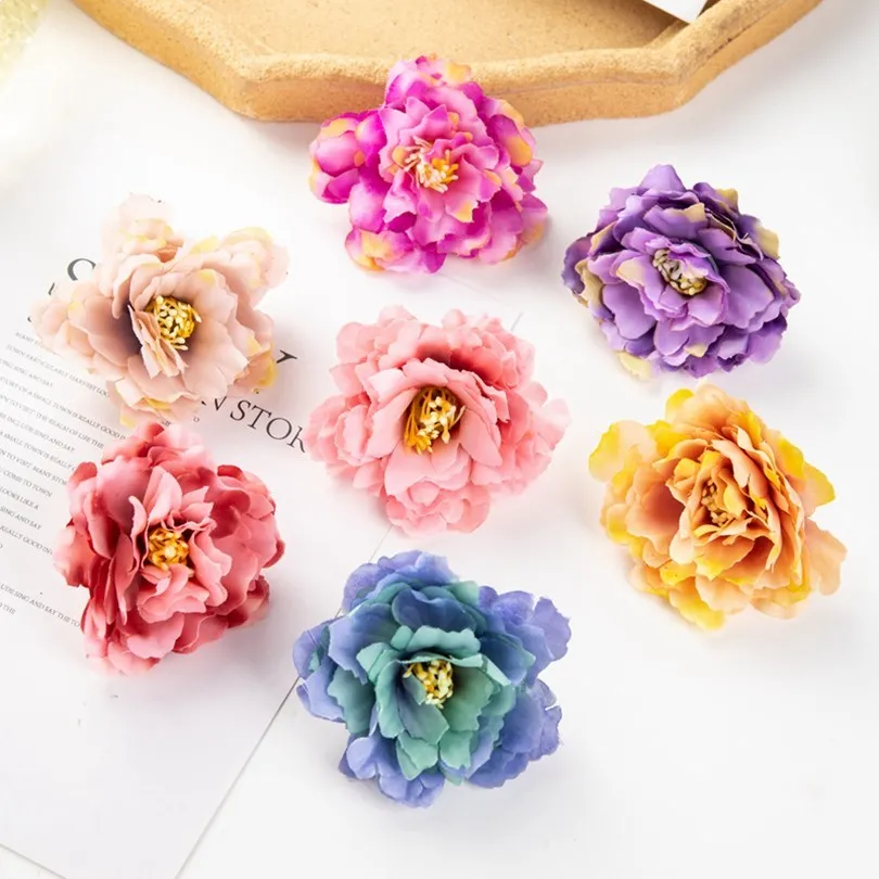 100Pcs Artificial Flowers for Scrapbook Wedding Home Party Decoration Flowers Wall Diy Candy Box Craft Wreaths Silk Stamen Peony