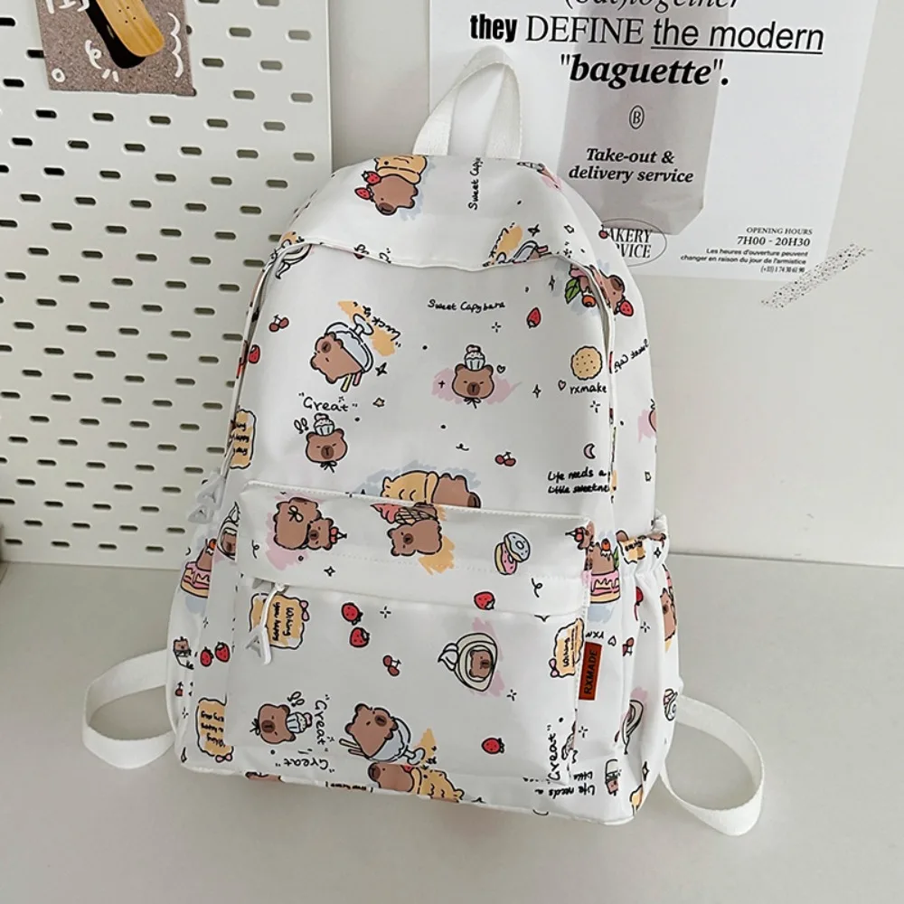 Thickened Capybara Backpack Wide Straps Nylon Cartoon Animal Daypack Foldable Multi Functional Large Capacity School Bag