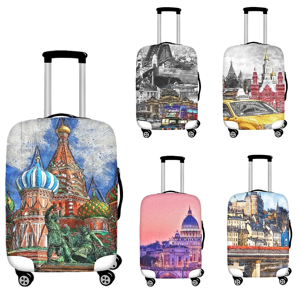 

18-32 Inch Famous World Tourist Building Pattern Protect Luggage Cover Removeable Travel Suitcase Stretch Cover Basic Accessory