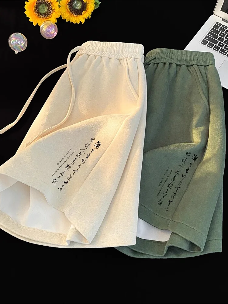 

American Sle Casual ort Pants Men's Summer Suede Heavy Sport Five-Quarter Trendy Brand Breathable Loose Fit Elastic Waist