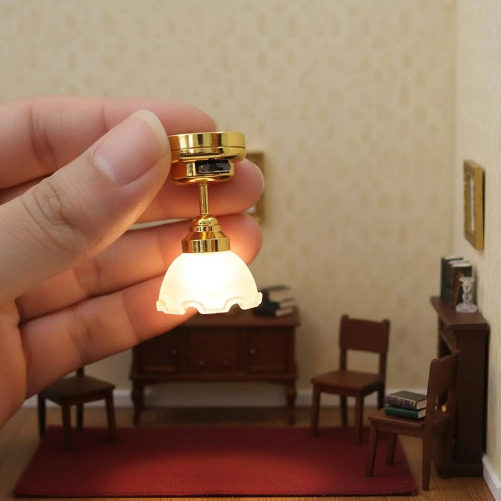 1:12 Scale Dollhouse Lamp Illuminates 1/12 Scale Dollhouse Lamp Miniature Illuminating Ceiling Luminaire Easy Installation