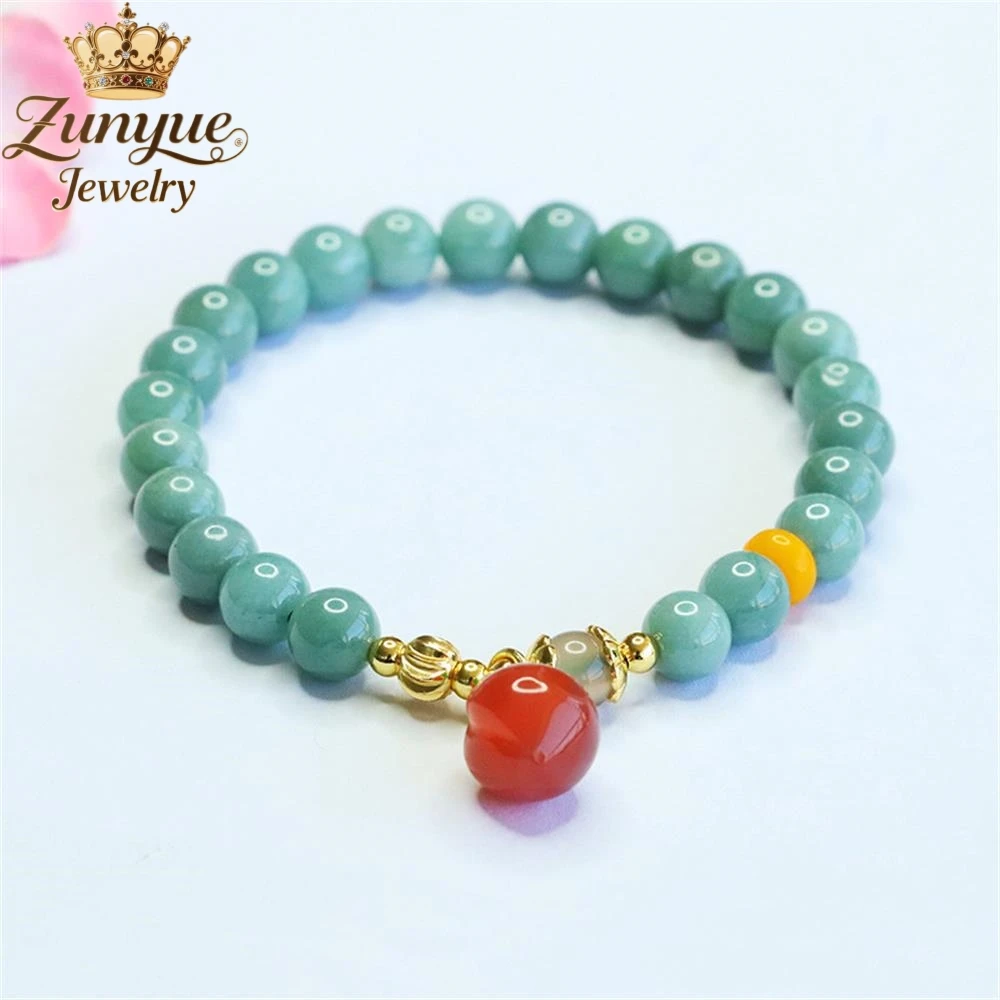 

Natural A-Grade Blue Water Jadeite Beads Agate Peach Bracelet Luxury Quality Fashion Fine Jewelry Exquisite Elegant Popular Gift
