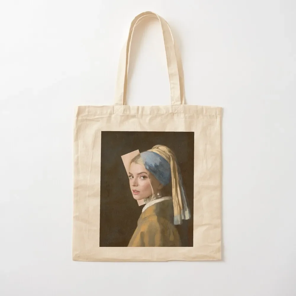 

Anya Taylor-Joy Girl with a Pearl Earring Tote Bag free delivery bags custom bags Tote Bag