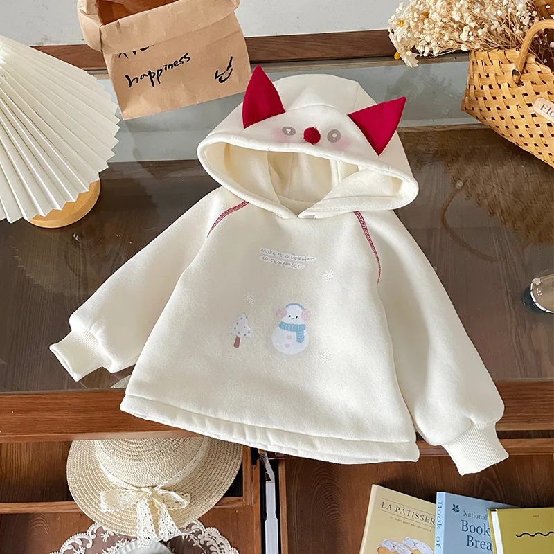 

1-5Y Baby Girls Sweatshirt Winter 2025 Cartoon Printed Toddler Girls Hoodies Tops Casual Thick Warm Kids Girls Pullovers