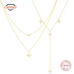 CANNER Octagonal Star Zircon 925 Sterling Silver Double Layered Clavicle Chain For Women Ins Minimalism Necklaces Fine Jewelry