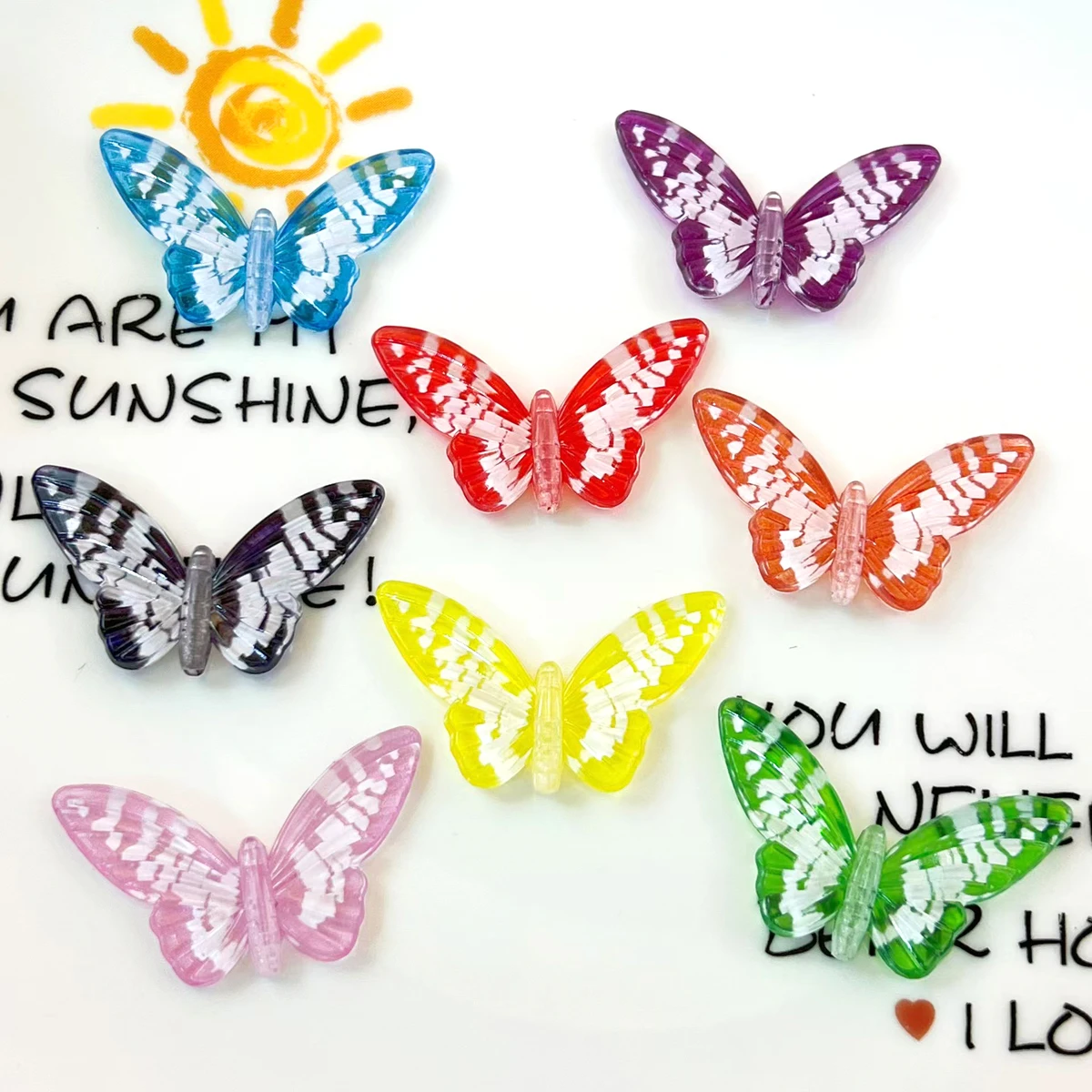 10pcs acrylic animal series color transparent printed butterfly vertical hole beading mobile phone chain accessories