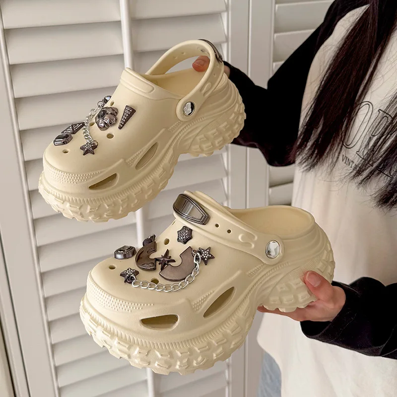 Metal Accessories Women's Clogs & Mules Outdoor Wear Thick Soles DIY Cool Slippers Eva Non-slip Hight Platform Chunky Shoes