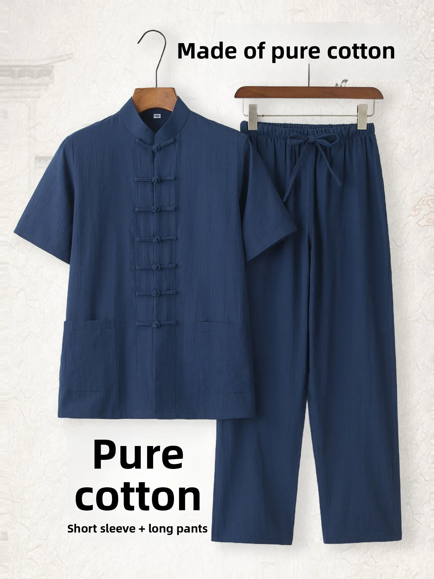 summer-thin-pure-cotton-men's-short-sleeve-suit-casual-breathable-comfortable-mid-aged-zen-clothing-chinese-style-buttoned-set