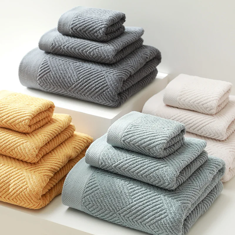 

3Pcs/Pack Long-Staple Cotton Bath Towel Face Towel Set Solid Soft Quick-dry Bath Towels Beige Gray Yellow Beach Towel