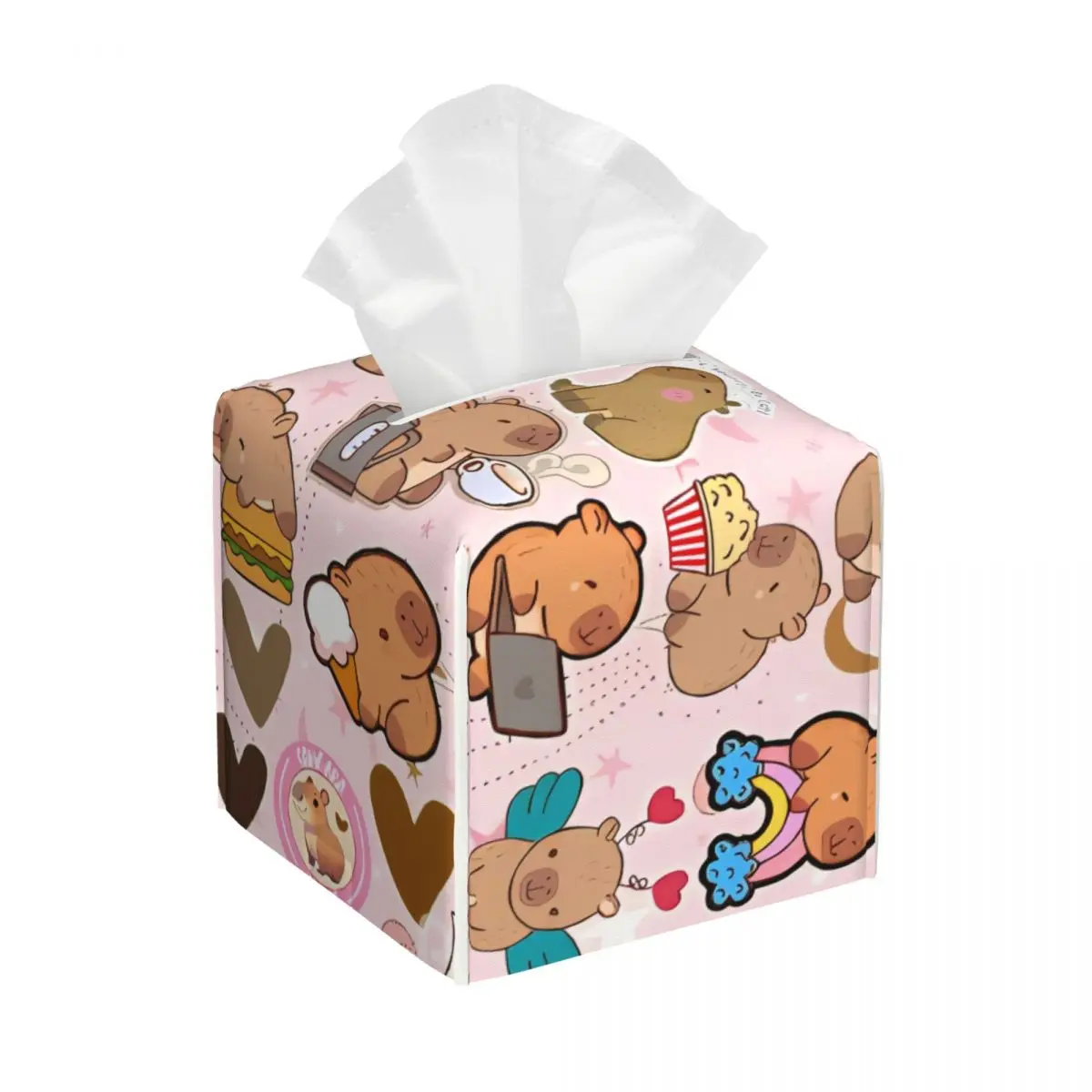 Custom Capybara Love Tissue Box Cover for Bathroom Home PU Leather Square Facial Tissue Box Holder