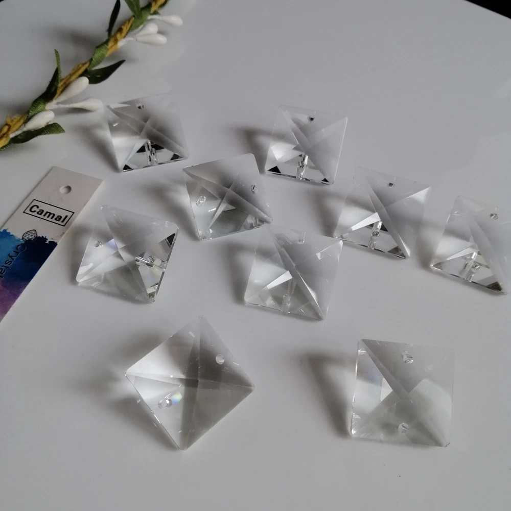 Camal 20pcs 18mmx18mm Clear Square Crystal Pendant Prisms Glass Beads 2 holes Lamp Lighting Parts Hanging Chandelier Suncatcher